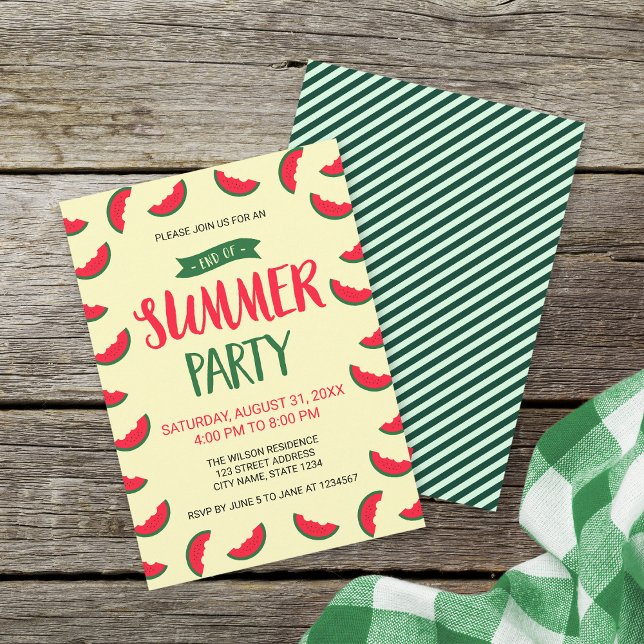Red Green Watermelon End of Summer Party Invite (Creator Uploaded)