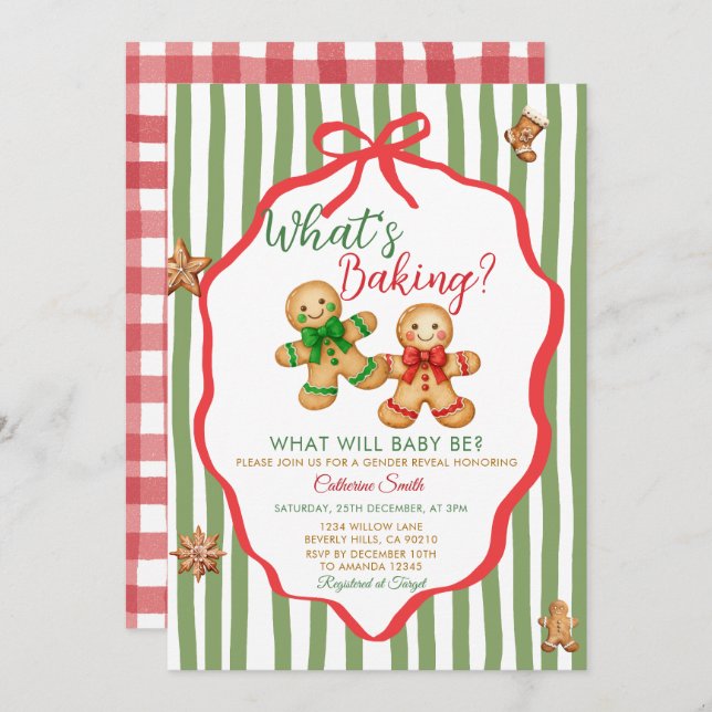 Red Green What's Baking Gingerbread Gender Reveal Invitation (Front/Back)