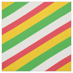 Red, green, white and yellow striped pattern fabric