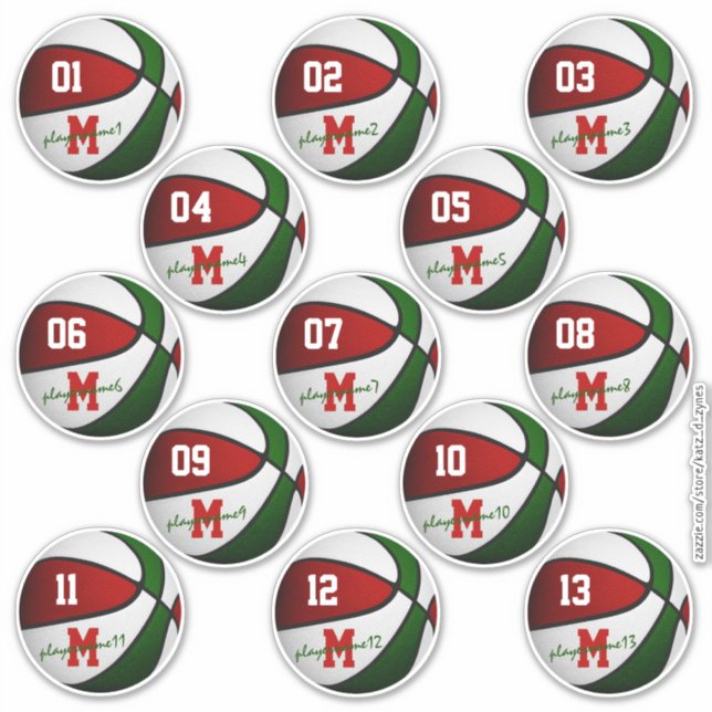 red green white basketball custom 13 players names (Front)