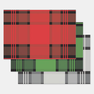 Red Green White Black Plaid Pattern Stripes Gift Wrapping Paper Sheet