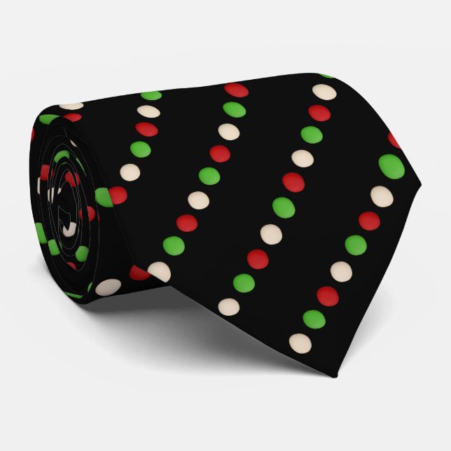 Red Green White Black Polka Dot  Tie (Rolled)