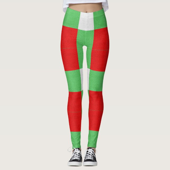 Red, Green & White Block Pattern Christmas Legging (Front)