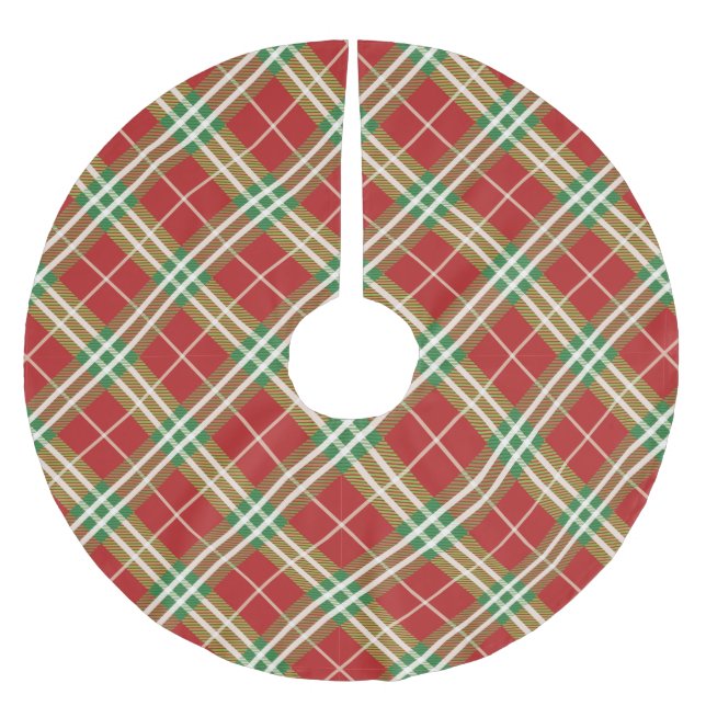 Red Green White Buffalo Plaid Christmas Holiday Brushed Polyester Tree Skirt (Front)