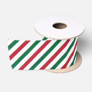 Red, Green & White Candy Cane Stripe Ribbon Satin Ribbon