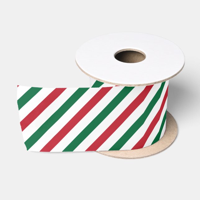 Red, Green & White Candy Cane Stripe Ribbon Satin Ribbon (Spool)