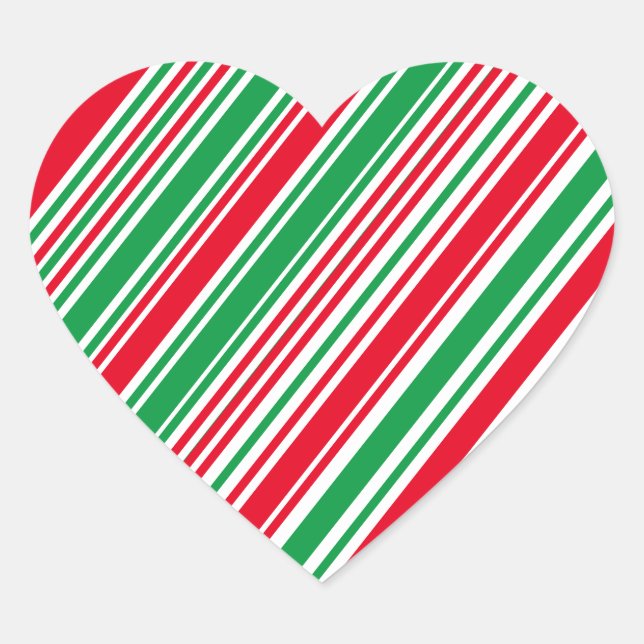 Red Green White Candy Cane Strips Heart Sticker (Front)