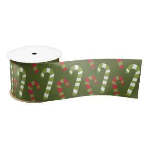 Red Green White Candy Canes with Green Backing  Satin Ribbon