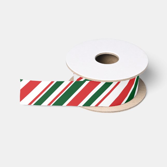 Red Green White Candy Stripes Satin Ribbon (Spool)