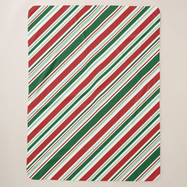Red, Green, White Christmas Candy Stripes Sherpa Blanket (Front)