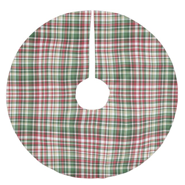 RED GREEN WHITE CHRISTMAS PLAID PATTERN BRUSHED POLYESTER TREE SKIRT (Front)
