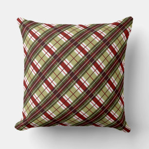 RED GREEN WHITE CHRISTMAS PLAID PATTERN THROW PILLOW