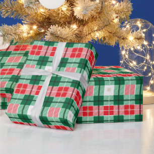 RED GREEN WHITE CHRISTMAS PLAID PATTERNS WRAPPING PAPER