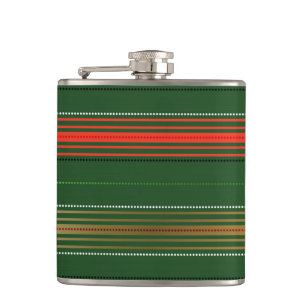 RED GREEN WHITE CHRISTMAS STRIPES HIP FLASK