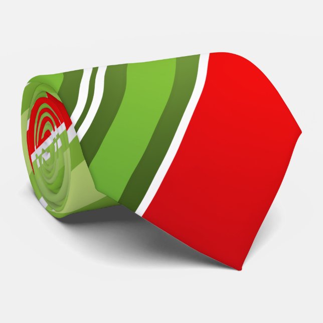 Red Green White Christmas Stripes Tie (Rolled)