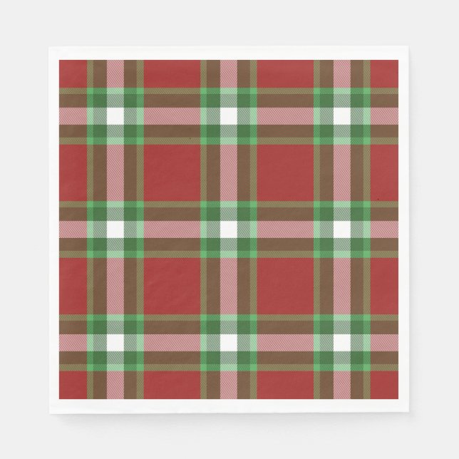 Red Green White Cool Red Lumberjack Plaid Pattern Napkin (Front)