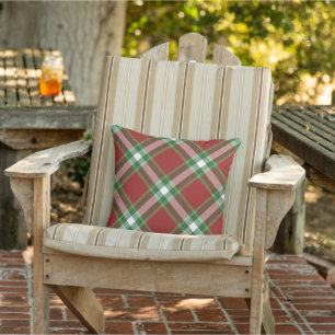 Red Green White Cool Red Lumberjack Plaid Pattern Outdoor Pillow
