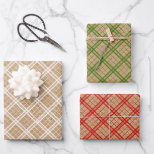 Red Green White Country Gingham On Kraft Coloured Wrapping Paper Sheet