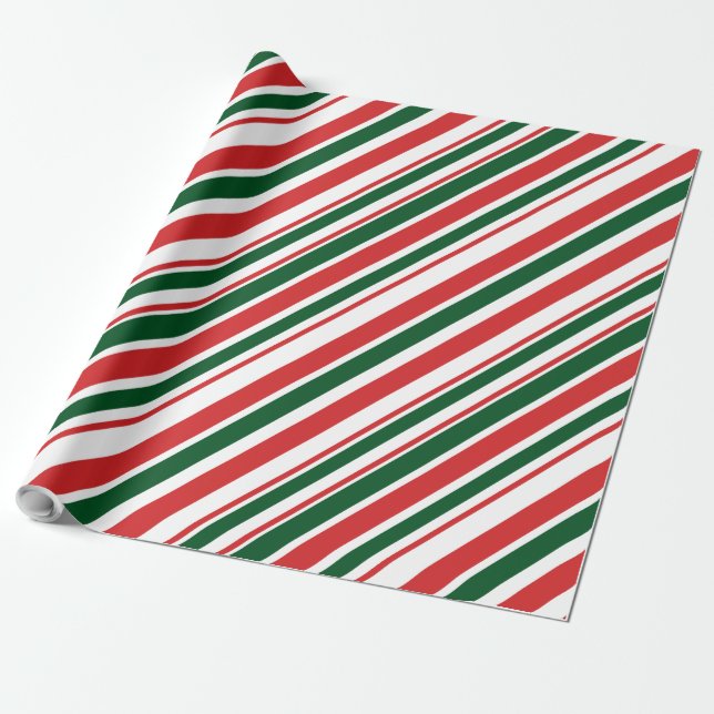 Red Green White Diagonal Candy Stripes Wrapping Paper (Unrolled)