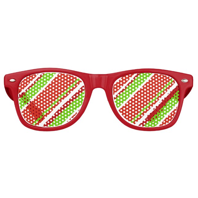 Red Green & White Diagonal Stripes Retro Sunglasses (Front)