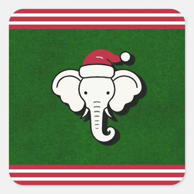 Red & Green White Elephant Gift Christmas Party Square Sticker (Front)