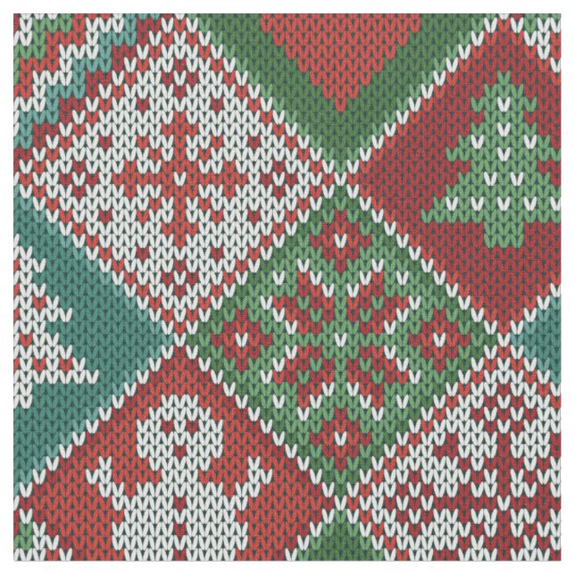 Red Green White Faux Knit Christmas Pattern Fabric (Close Up)
