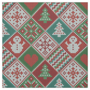 Red Green White Faux Knit Christmas Pattern Fabric