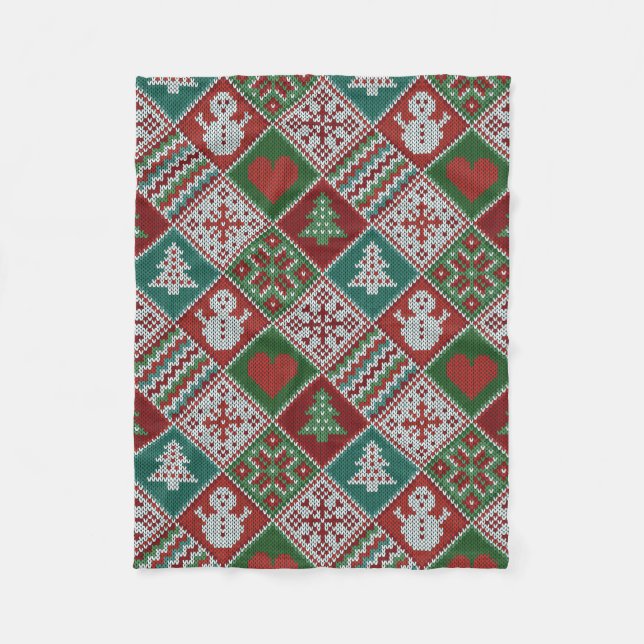 Red Green White Faux Knit Christmas Pattern  Fleece Blanket (Front)