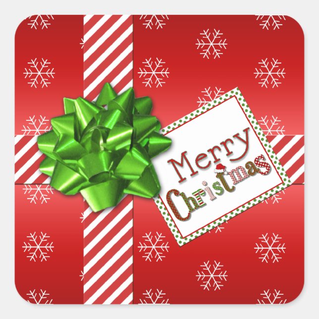 Red, Green, White Merry Christmas Sticker (Front)