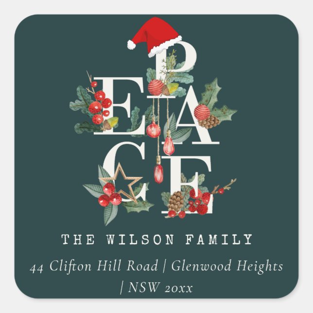 Red Green White Peace Christmas Foliage Address Square Sticker (Front)