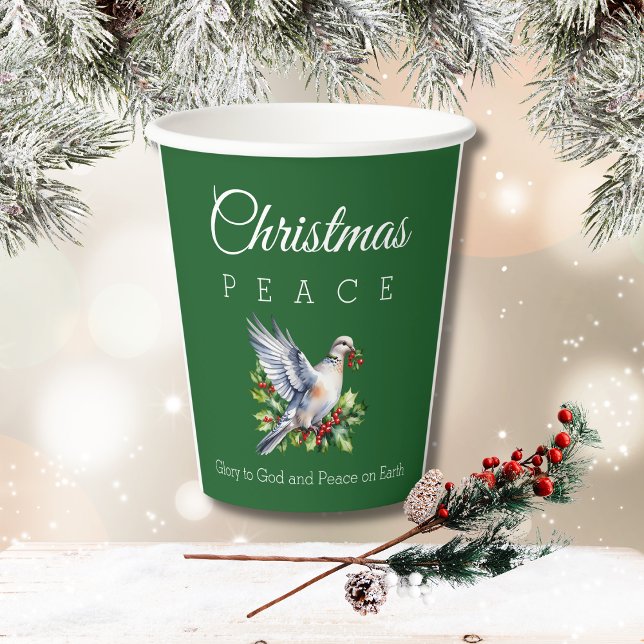 Red Green White Peace Dove Christian Christmas Paper Cups (Creator Uploaded)
