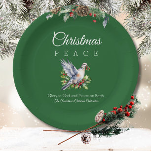 Red Green White Peace Dove Christian Christmas Paper Plate