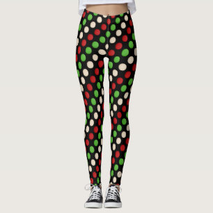 Red Green White Polka Dot Pattern Leggings