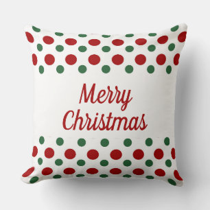 Red Green White Polka Dots Merry Christmas Throw Pillow