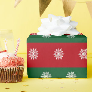 Red green white snowflakes wrapping paper