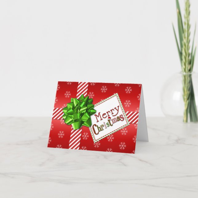 Red, Green, White Striped Christmas Photo Card (Front)