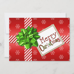 Red, Green, White Striped Christmas Photo Card 2