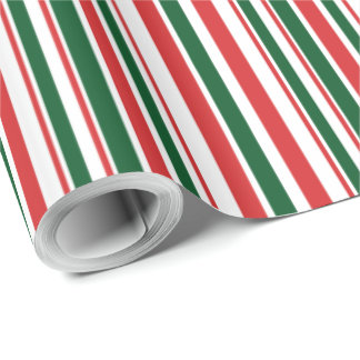 Red Green White Stripes Wrapping Paper