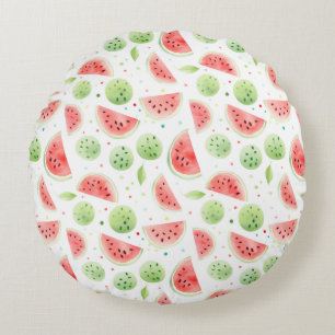 Red Green White Watermelons   Round Pillow
