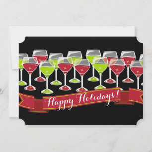 Red green wine glasses Christmas holiday card