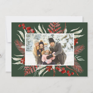 Red Green Winter Botanical Christmas Photo Holiday Card