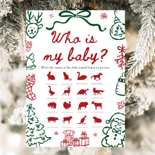 Red Green Winter Christmas Who Is My Baby Game Invitation