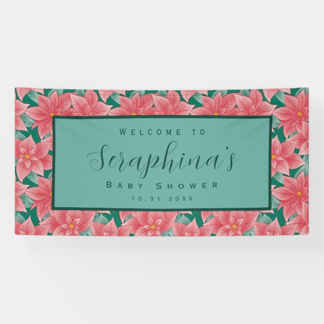Red & Green Winter Poinsettia Baby Shower Banner (Horizontal)