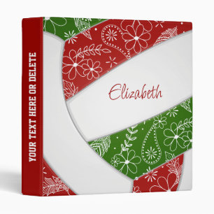 red green with feathers pattern girls volleyball binder