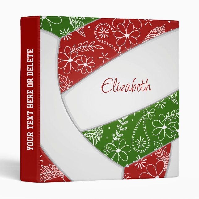 red green with feathers pattern girls volleyball binder (Front/Spine)