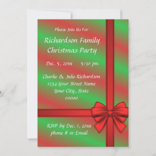 Red Green Wrapped Gift Holiday Party Invitations