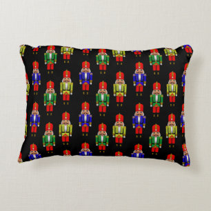 Red Green Yellow Nutcracker Tiled Pattern Accent Pillow