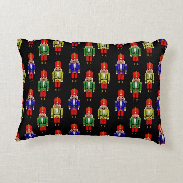 Red Green Yellow Nutcracker Tiled Pattern Accent Pillow (Back)