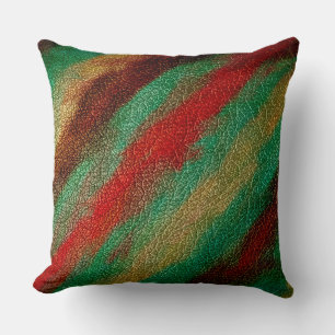 Red Green Yellow Tones Leather Throw Pillow