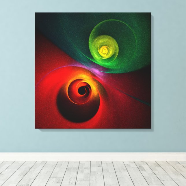 Red Green Yin Yang Modern Abstract Art Pattern #20 Canvas Print (Insitu(Wood Floor))